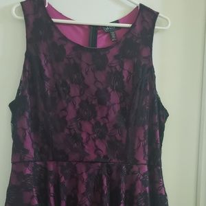 Fuschia & Black Peplum Lace Dress